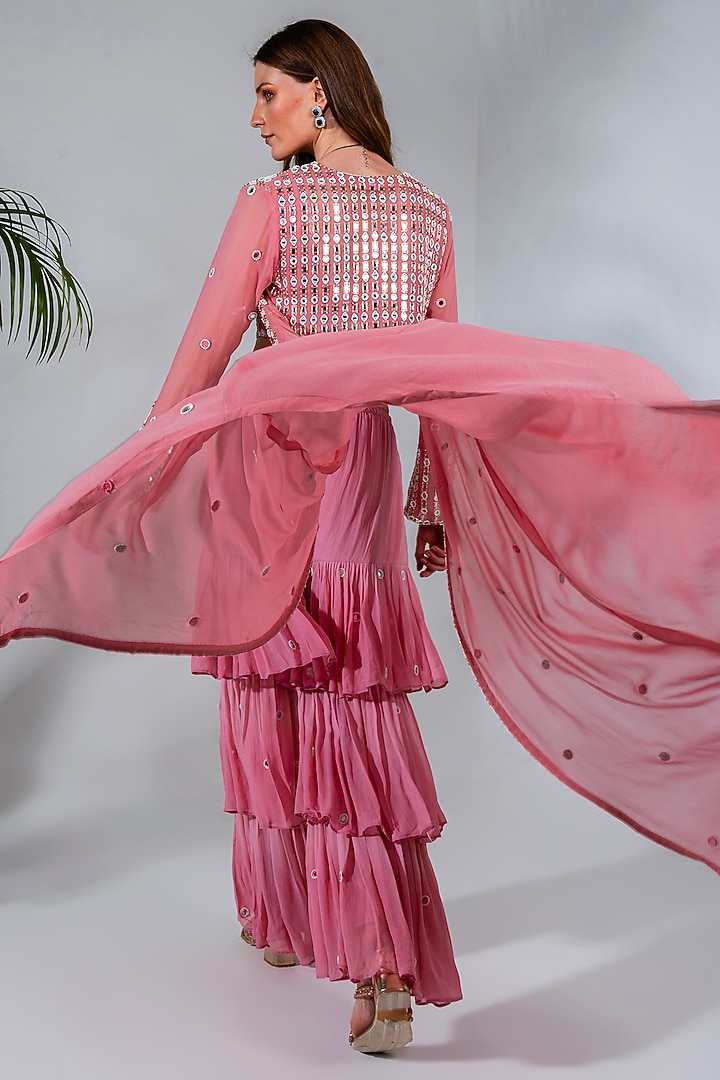 Pink Georgette Embroidered Jacket Set by Neha Khullar at Pernia's Pop Up Shop