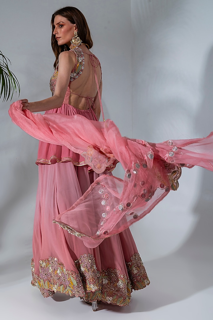 Pink Georgette Embroidered Gharara Set by Neha Khullar at Pernia's Pop Up Shop