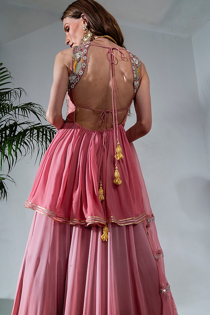 Pink Georgette Embroidered Gharara Set by Neha Khullar at Pernia's Pop Up Shop