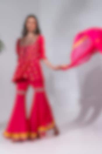 Fuchsia Georgette Embroidered Gharara Set by Neha Khullar at Pernia's Pop Up Shop