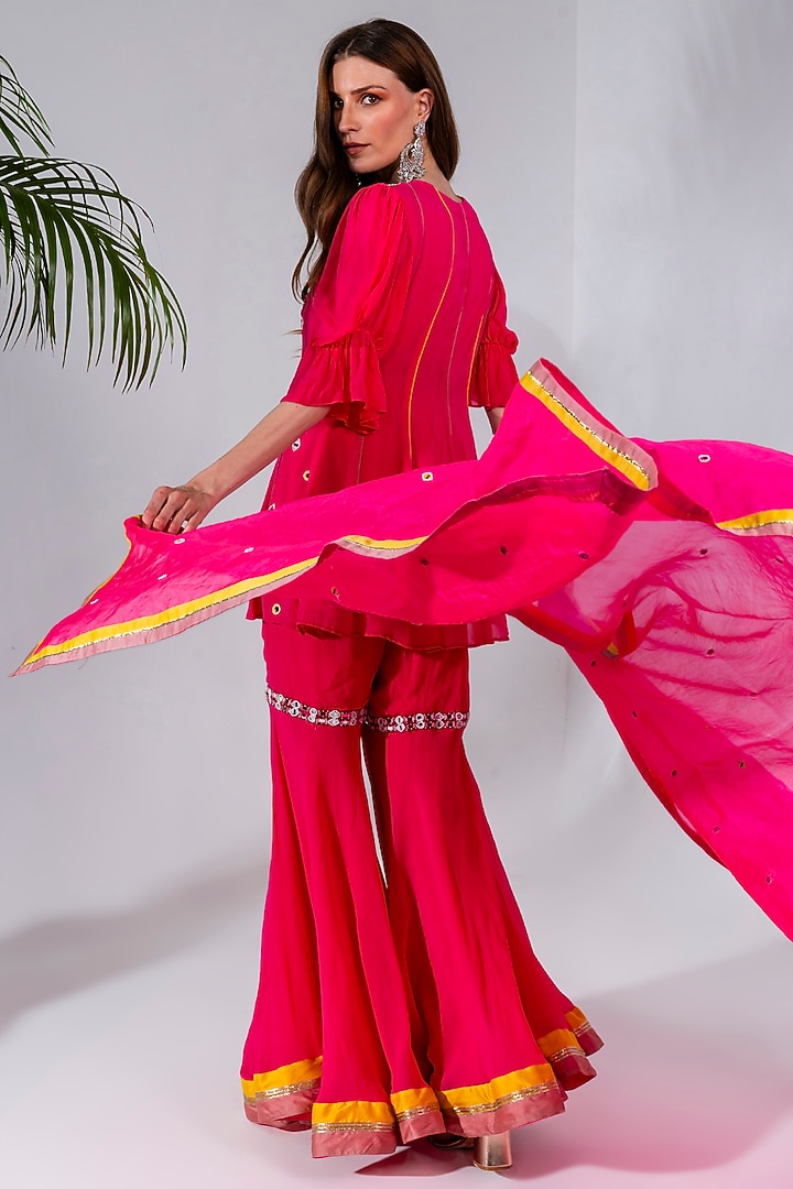 Fuchsia Georgette Embroidered Gharara Set by Neha Khullar at Pernia's Pop Up Shop