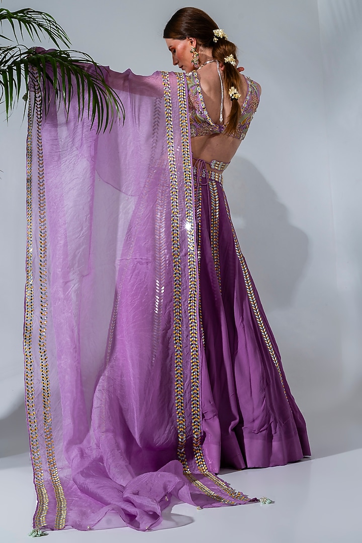 Lilac Georgette Embroidered Wedding Lehenga Set by Neha Khullar at Pernia's Pop Up Shop