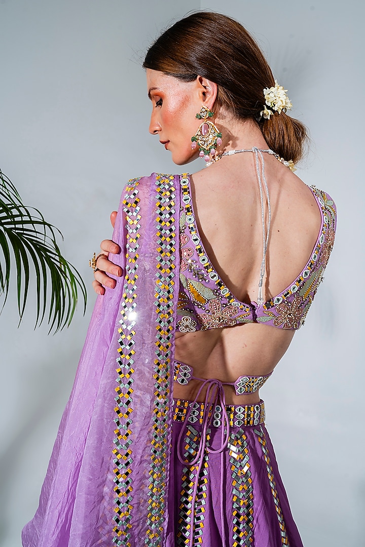 Lilac Georgette Embroidered Wedding Lehenga Set by Neha Khullar at Pernia's Pop Up Shop