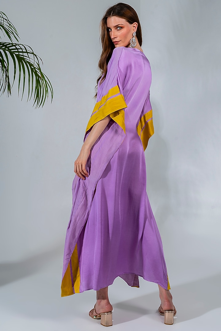 Lilac Modal Satin Embroidered Kaftan by Neha Khullar at Pernia's Pop Up Shop