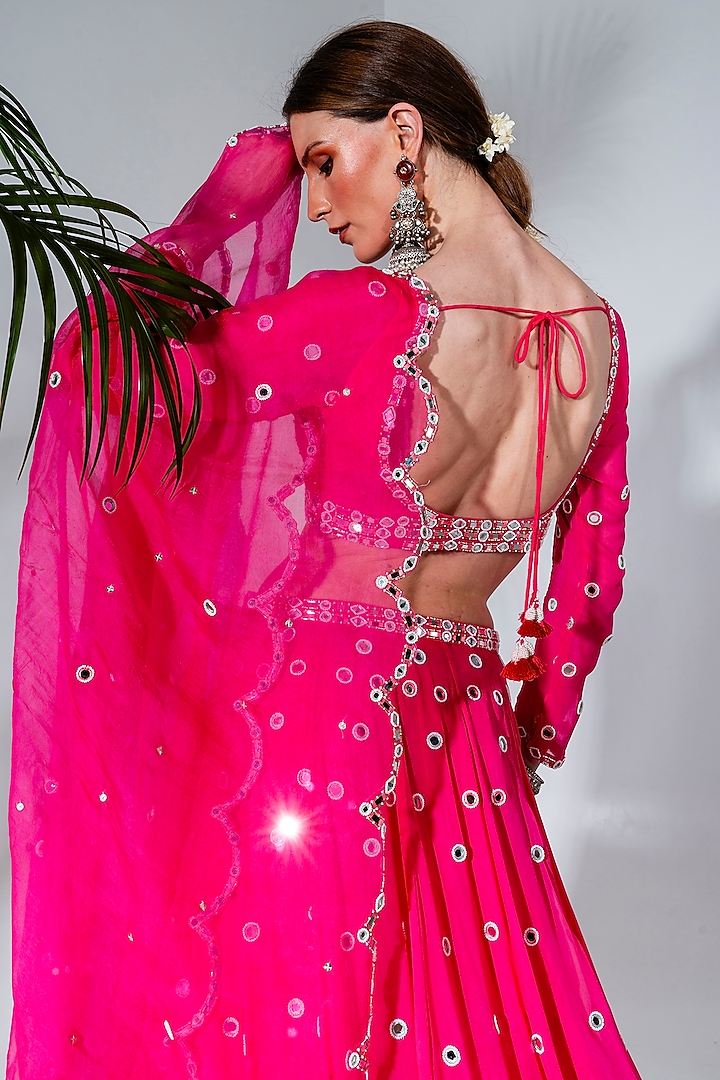 Fuchsia Georgette Embroidered Wedding Lehenga Set by Neha Khullar at Pernia's Pop Up Shop
