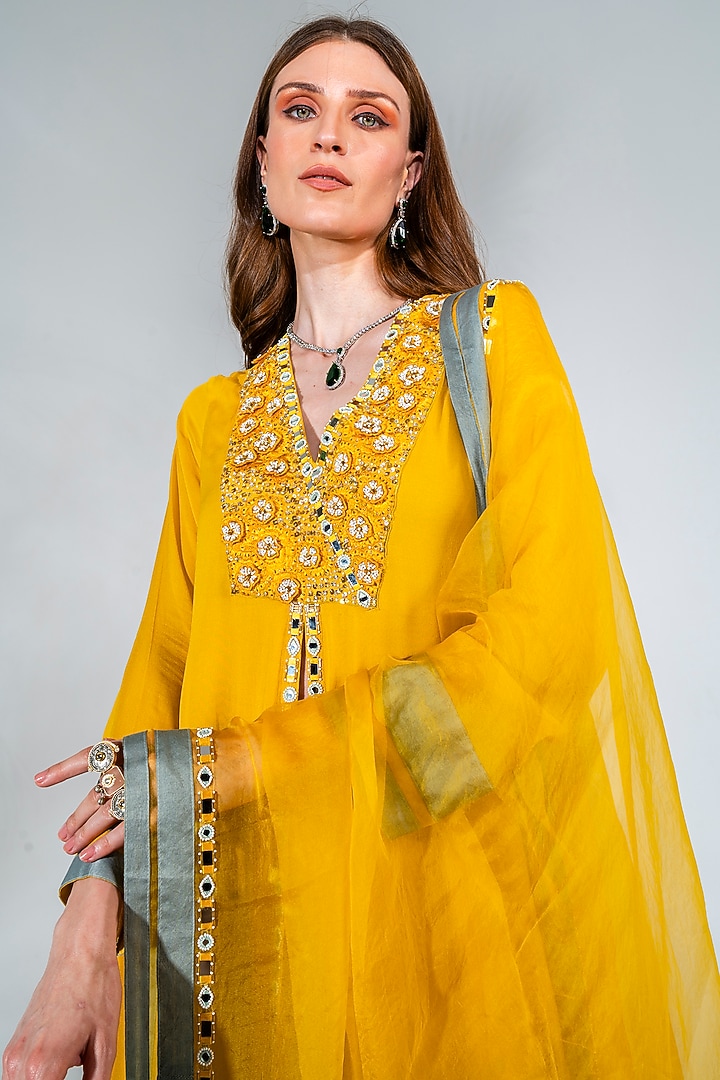 Yellow Georgette Gharara Set by Neha Khullar at Pernia's Pop Up Shop
