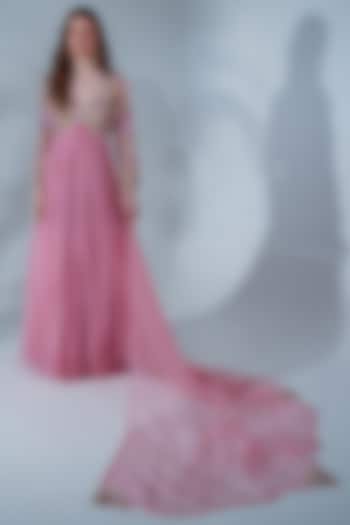 Pink Georgette Embroidered Wedding Anarkali Set by Neha Khullar at Pernia's Pop Up Shop