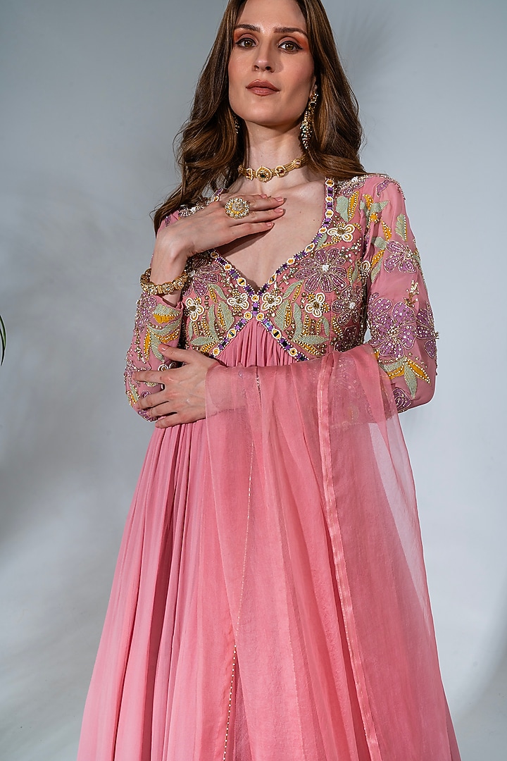 Pink Georgette Embroidered Wedding Anarkali Set by Neha Khullar at Pernia's Pop Up Shop