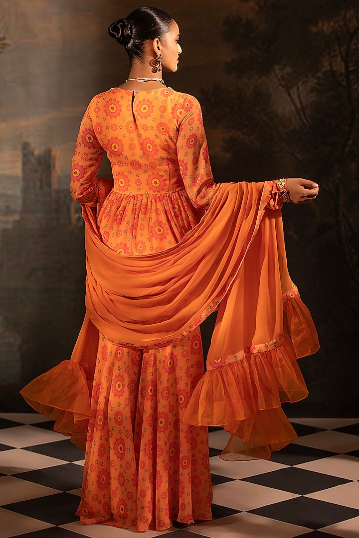 Tangerine Georgette Gharara Set by Neha Khullar at Pernia's Pop Up Shop