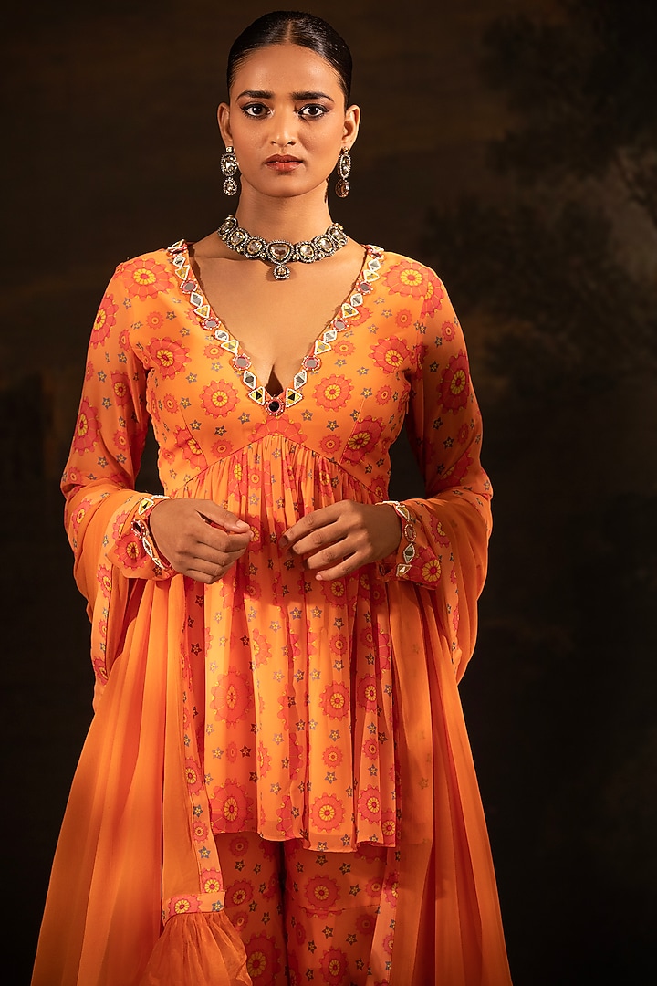 Tangerine Georgette Gharara Set by Neha Khullar at Pernia's Pop Up Shop