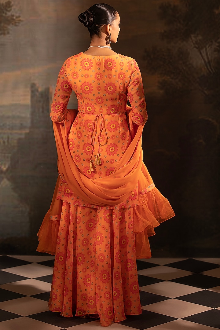 Tangerine Georgette Gharara Set by Neha Khullar at Pernia's Pop Up Shop