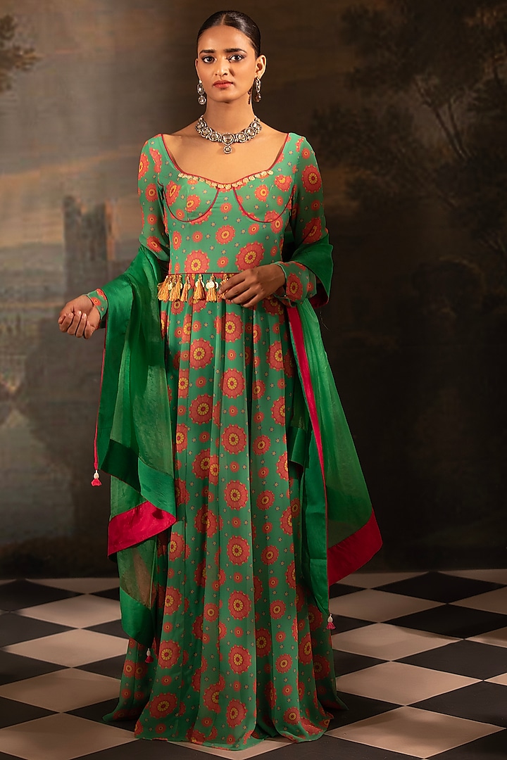 Green Georgette Party Wear Anarkali Set by Neha Khullar at Pernia's Pop Up Shop
