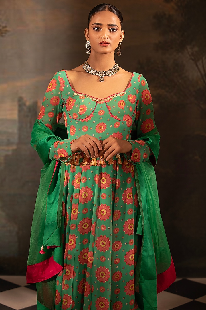Green Georgette Party Wear Anarkali Set by Neha Khullar at Pernia's Pop Up Shop