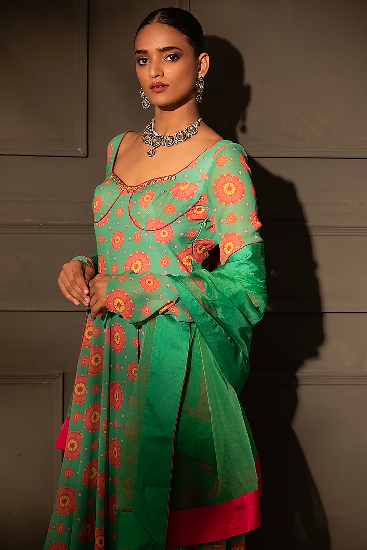 Green Georgette Party Wear Anarkali Set by Neha Khullar at Pernia's Pop Up Shop