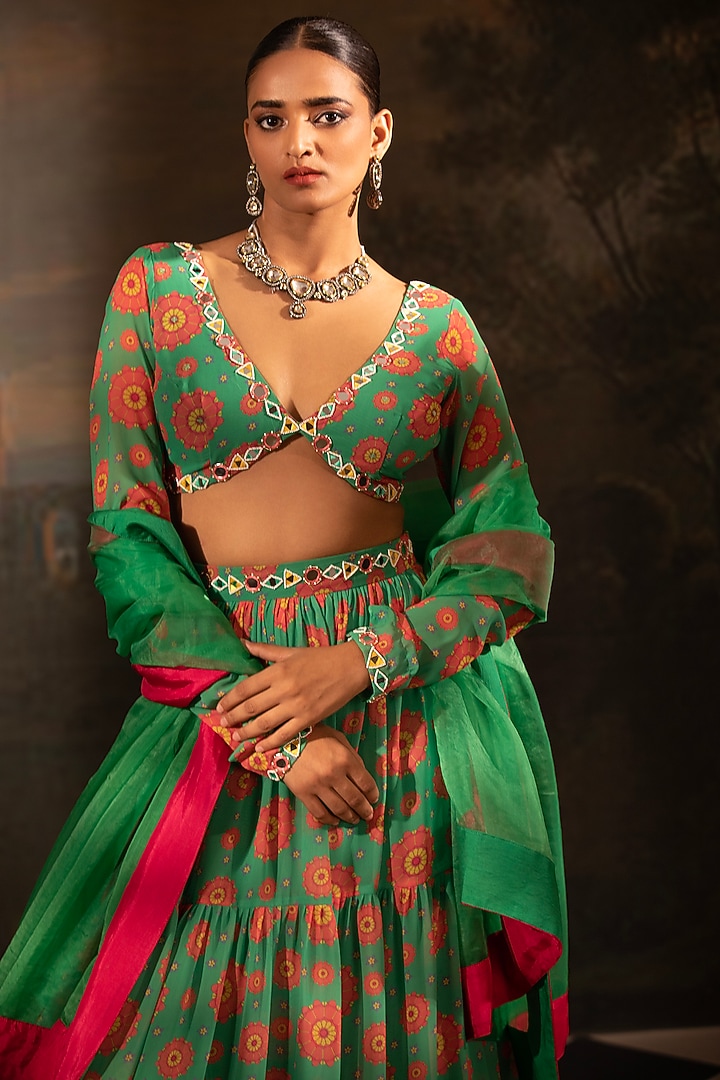 Green Georgette Wedding Lehenga Set by Neha Khullar at Pernia's Pop Up Shop