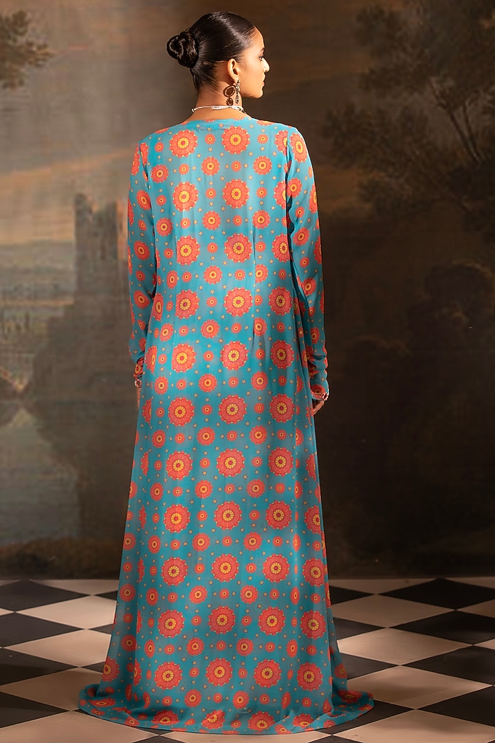 Blue Georgette Embroidered Jacket Set by Neha Khullar at Pernia's Pop Up Shop