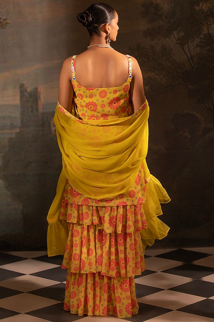 Yellow Georgette Gharara Set by Neha Khullar at Pernia's Pop Up Shop
