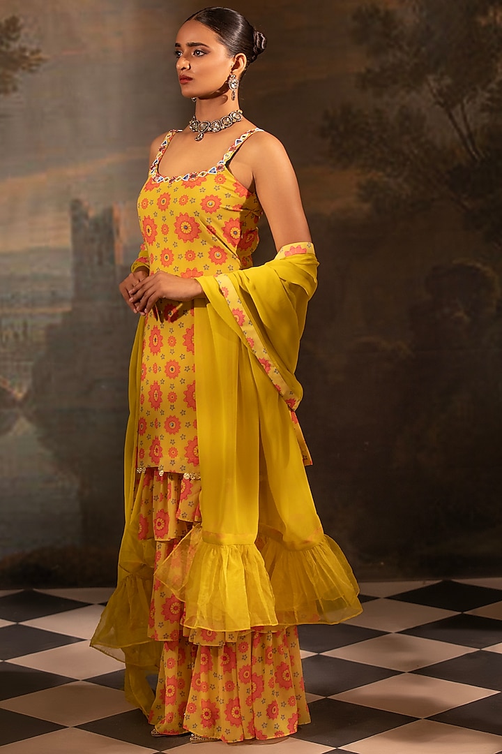 Yellow Georgette Gharara Set by Neha Khullar at Pernia's Pop Up Shop