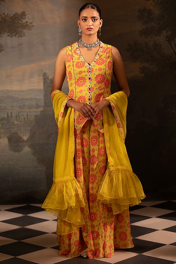 Yellow Georgette Party Wear Sharara Set by Neha Khullar at Pernia's Pop Up Shop