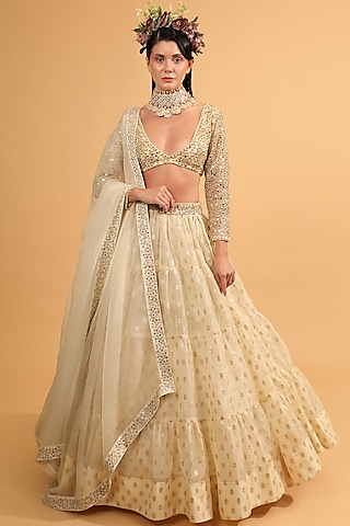 Ivory Embroidered Lehenga Set by Neha khullar