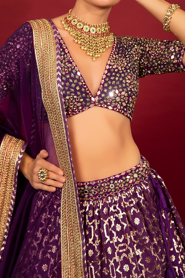 Purple Embroidered Wedding Lehenga Set by Neha khullar at Pernia's Pop Up Shop