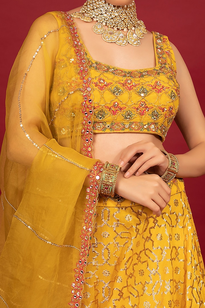 Yellow Wedding Lehenga Set With Embroidery by Neha khullar at Pernia's Pop Up Shop