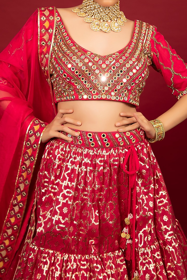 Fuchsia Embroidered Wedding Lehenga Set by Neha khullar at Pernia's Pop Up Shop