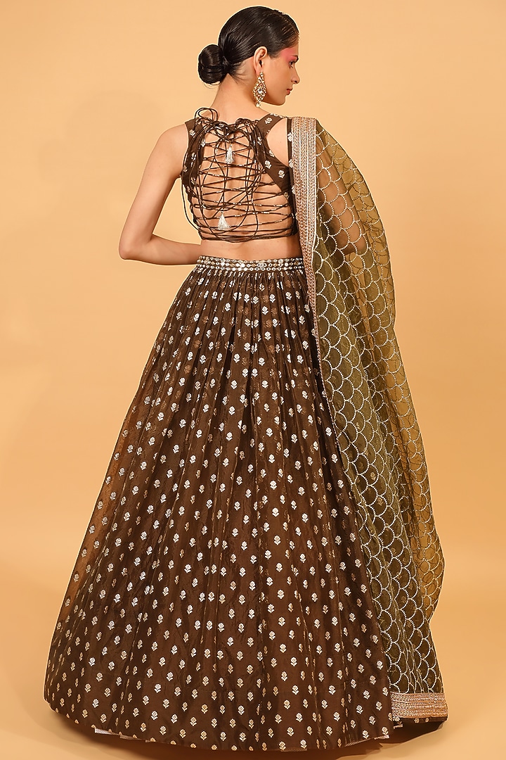 Mehendi Green Embroidered Wedding Lehenga Set by Neha khullar at Pernia's Pop Up Shop