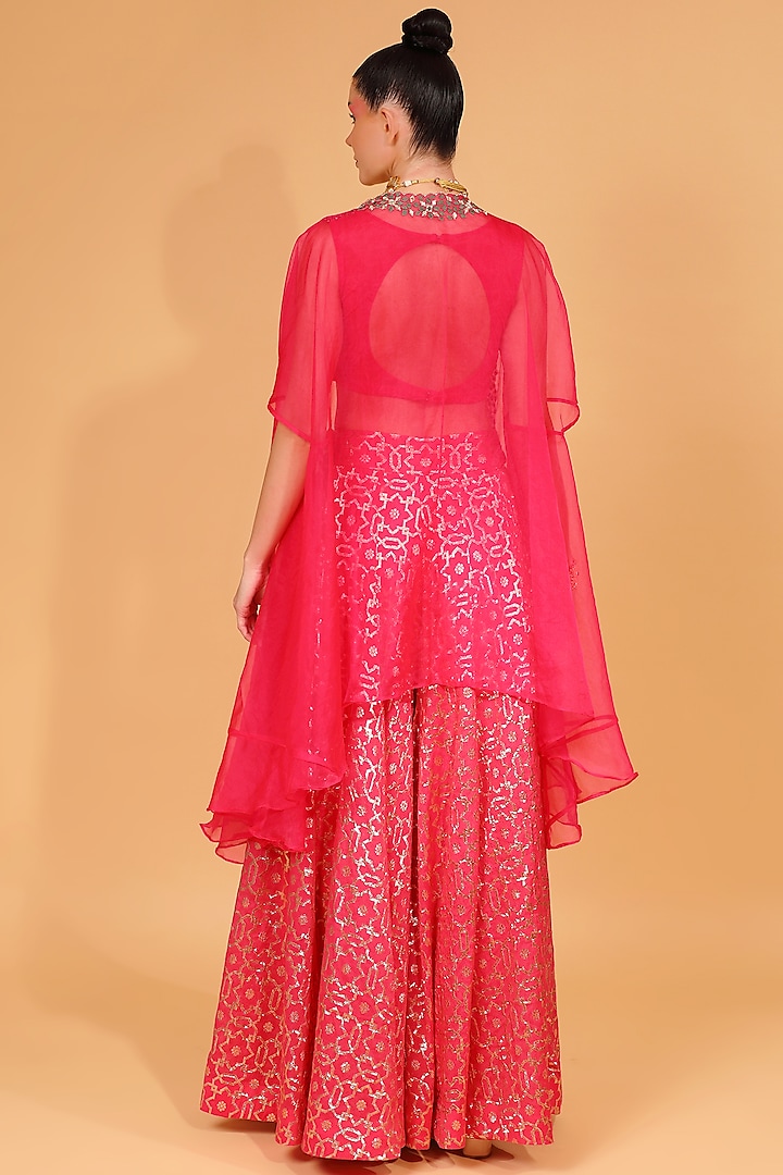Fuchsia Embroidered Cape Set by Neha khullar at Pernia's Pop Up Shop