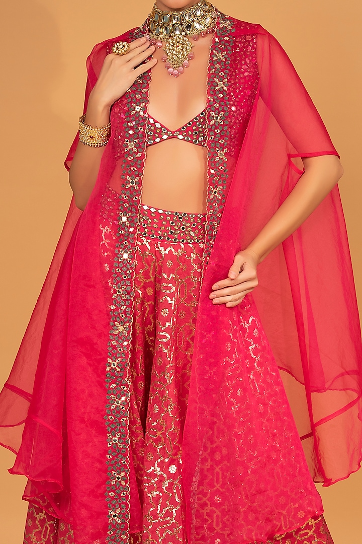 Fuchsia Embroidered Cape Set by Neha khullar at Pernia's Pop Up Shop