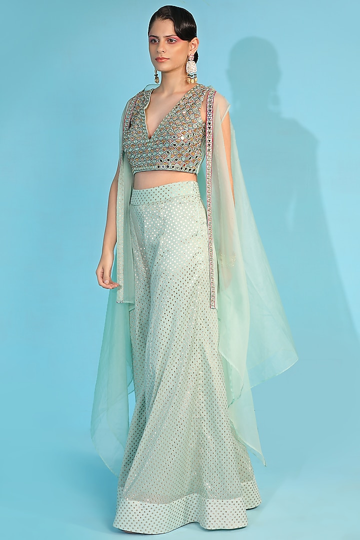 Sky Blue Embroidered Cape Set by Neha khullar