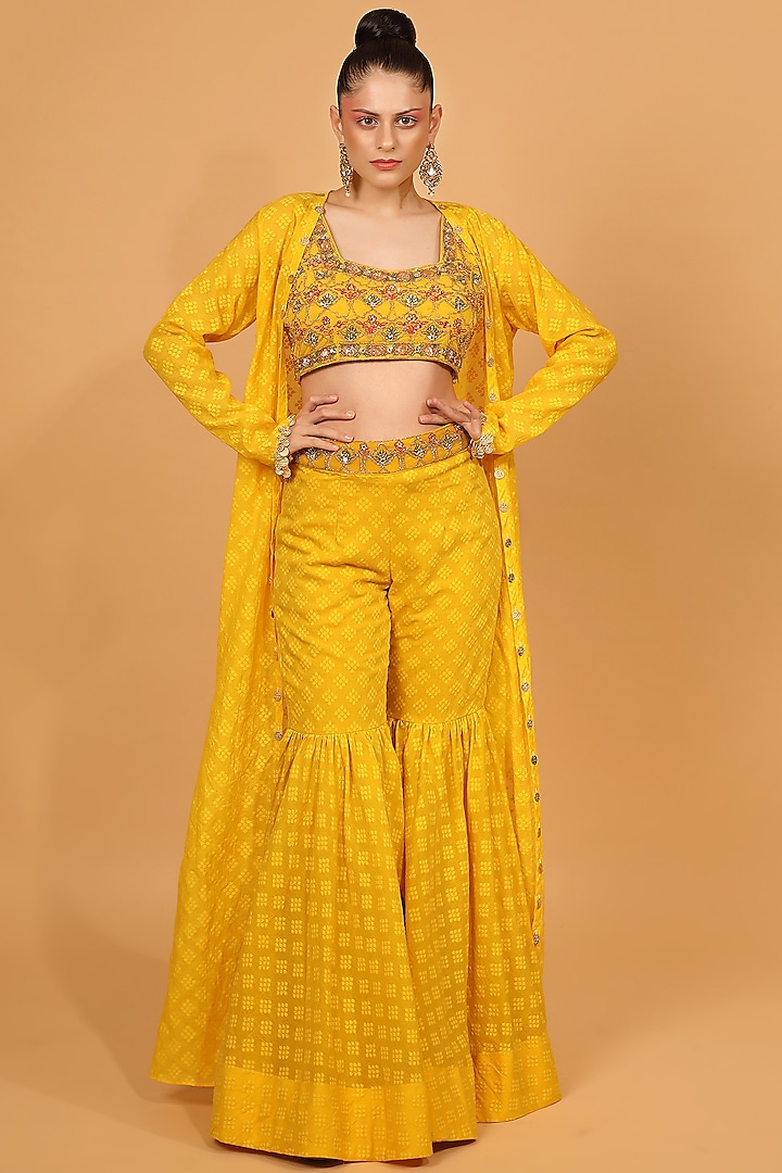 Yellow Banarasi Chanderi Gharara Set by Neha khullar