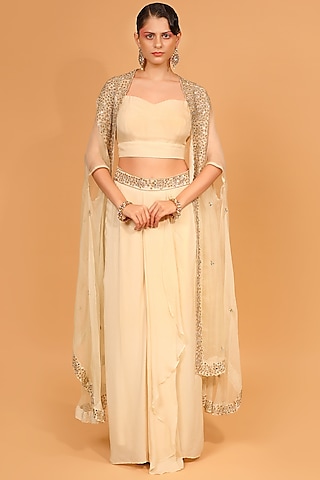 White Crepe Dhoti Set by Neha khullar