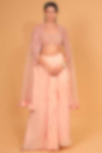 Peach Organza Cape Set by Neha khullar at Pernia's Pop Up Shop
