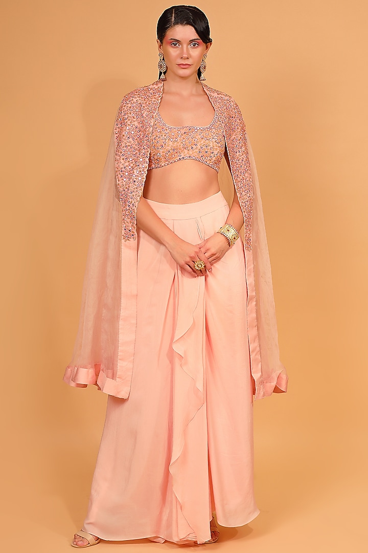Peach Organza Cape Set by Neha khullar at Pernia's Pop Up Shop