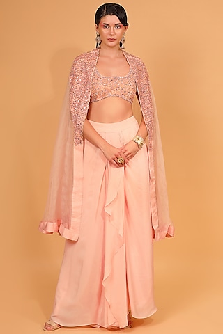Peach Organza Cape Set by Neha khullar