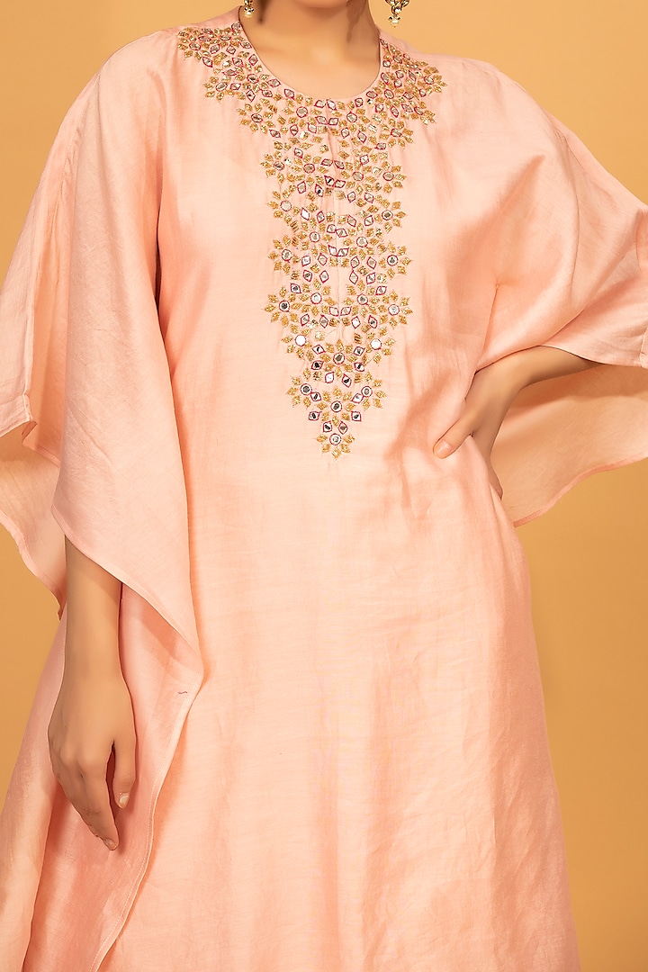 Peach Embroidered Kaftan Set by Neha khullar at Pernia's Pop Up Shop