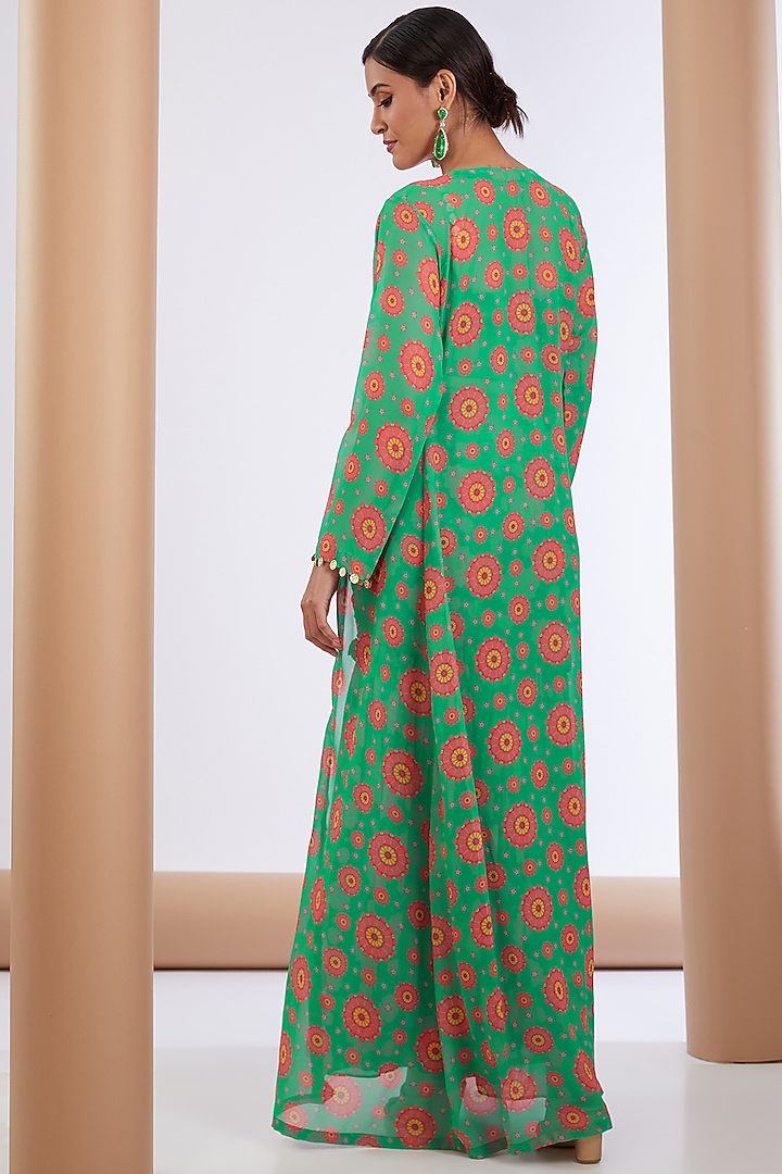 Green Georgette Printed Cape Set by Neha khullar at Pernia's Pop Up Shop
