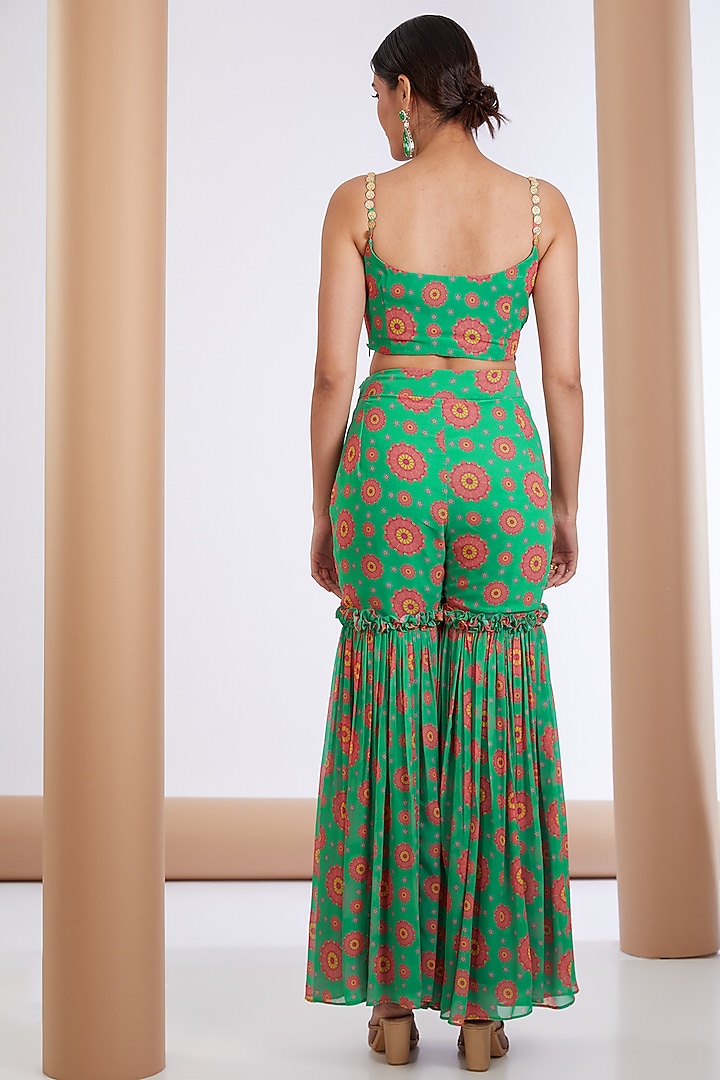 Green Georgette Printed Cape Set by Neha khullar at Pernia's Pop Up Shop