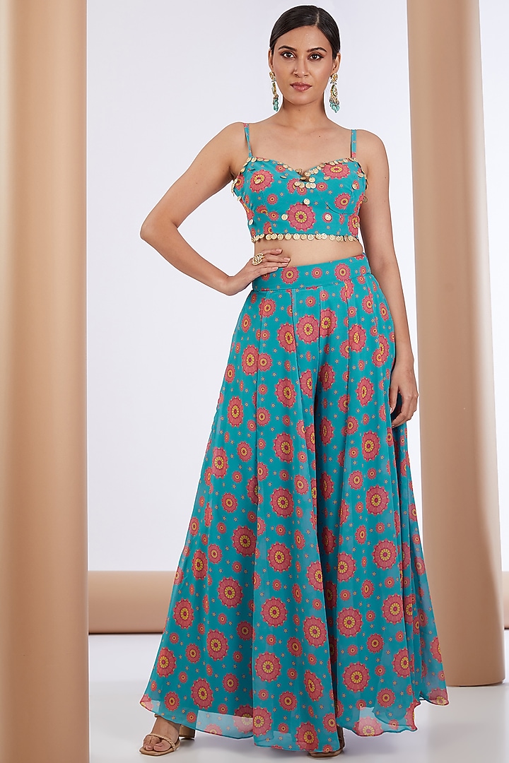 Blue Georgette Printed Cape Set by Neha khullar at Pernia's Pop Up Shop
