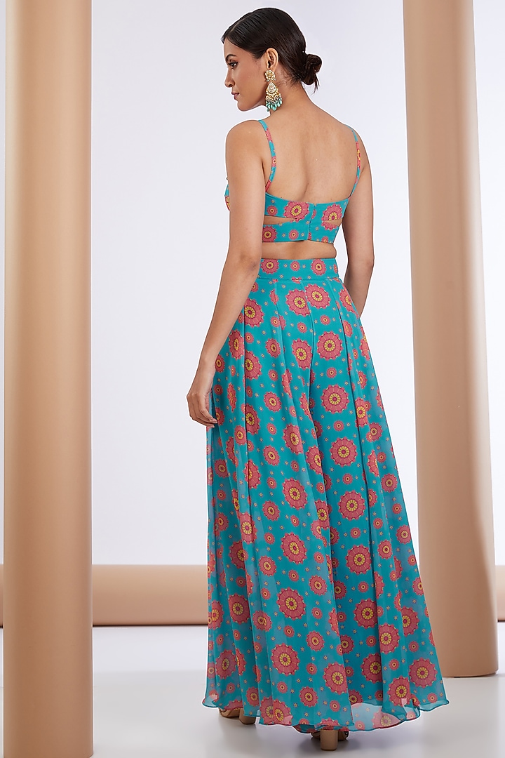 Blue Georgette Printed Cape Set by Neha khullar at Pernia's Pop Up Shop