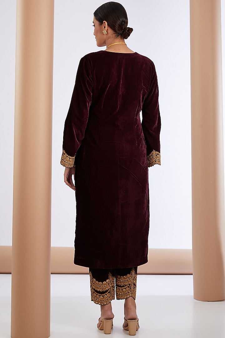 Naia Velvet Wine Kurta Set