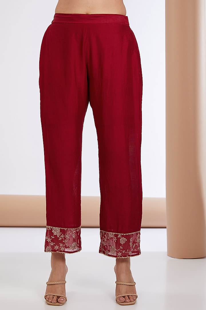Red Chanderi Silk Kurta Set by Neha khullar at Pernia's Pop Up Shop