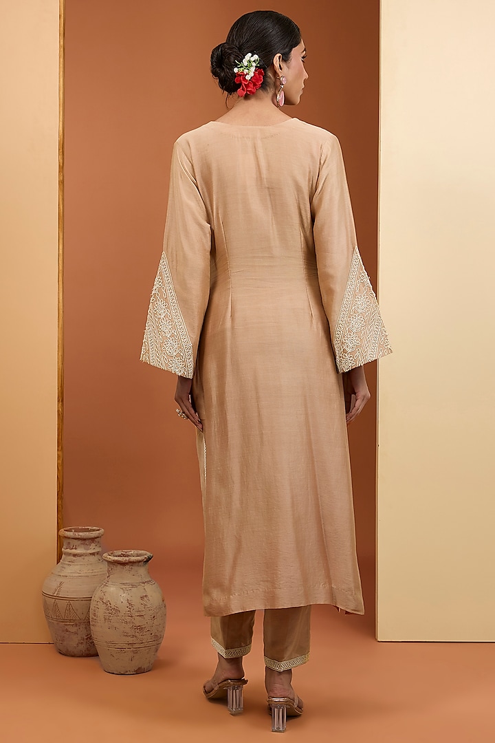 Beige Chanderi Silk Dori Embroidered Kurta Set by Neha Khullar at Pernia's Pop Up Shop