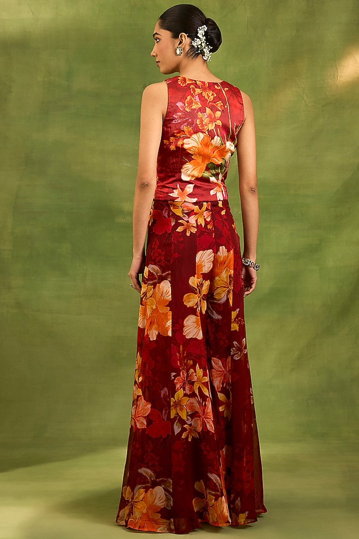 Maroon Organza Floral Printed Party Wear Sharara Set by Neha khullar at Pernia's Pop Up Shop