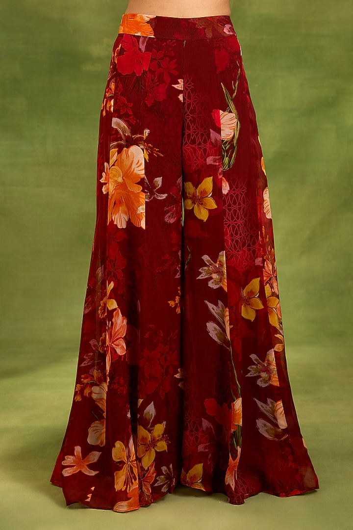 Maroon Organza Floral Printed Party Wear Sharara Set by Neha khullar at Pernia's Pop Up Shop
