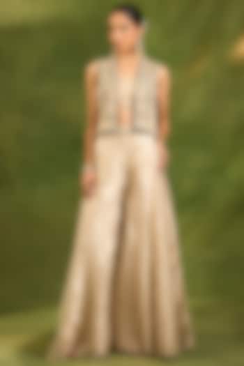 Ivory Tissue Silk Wedding Sharara Set by Neha khullar at Pernia's Pop Up Shop