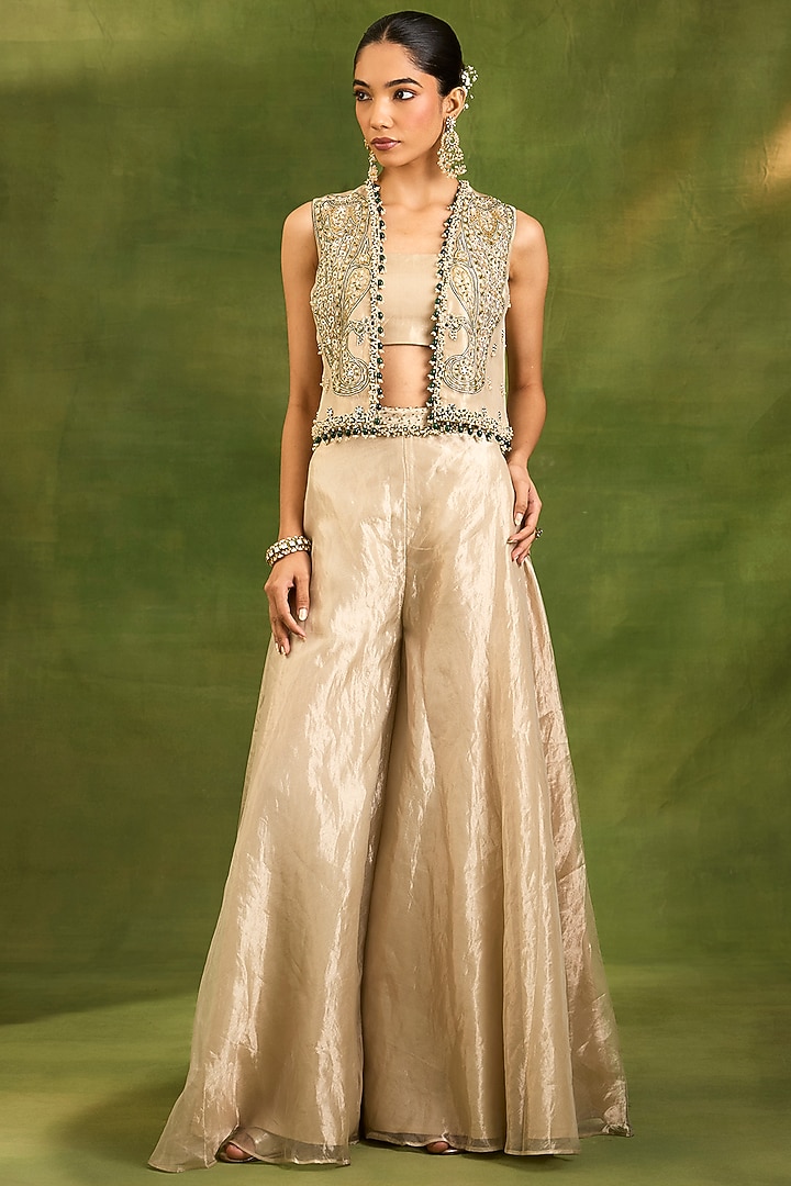 Ivory Tissue Silk Wedding Sharara Set by Neha khullar at Pernia's Pop Up Shop