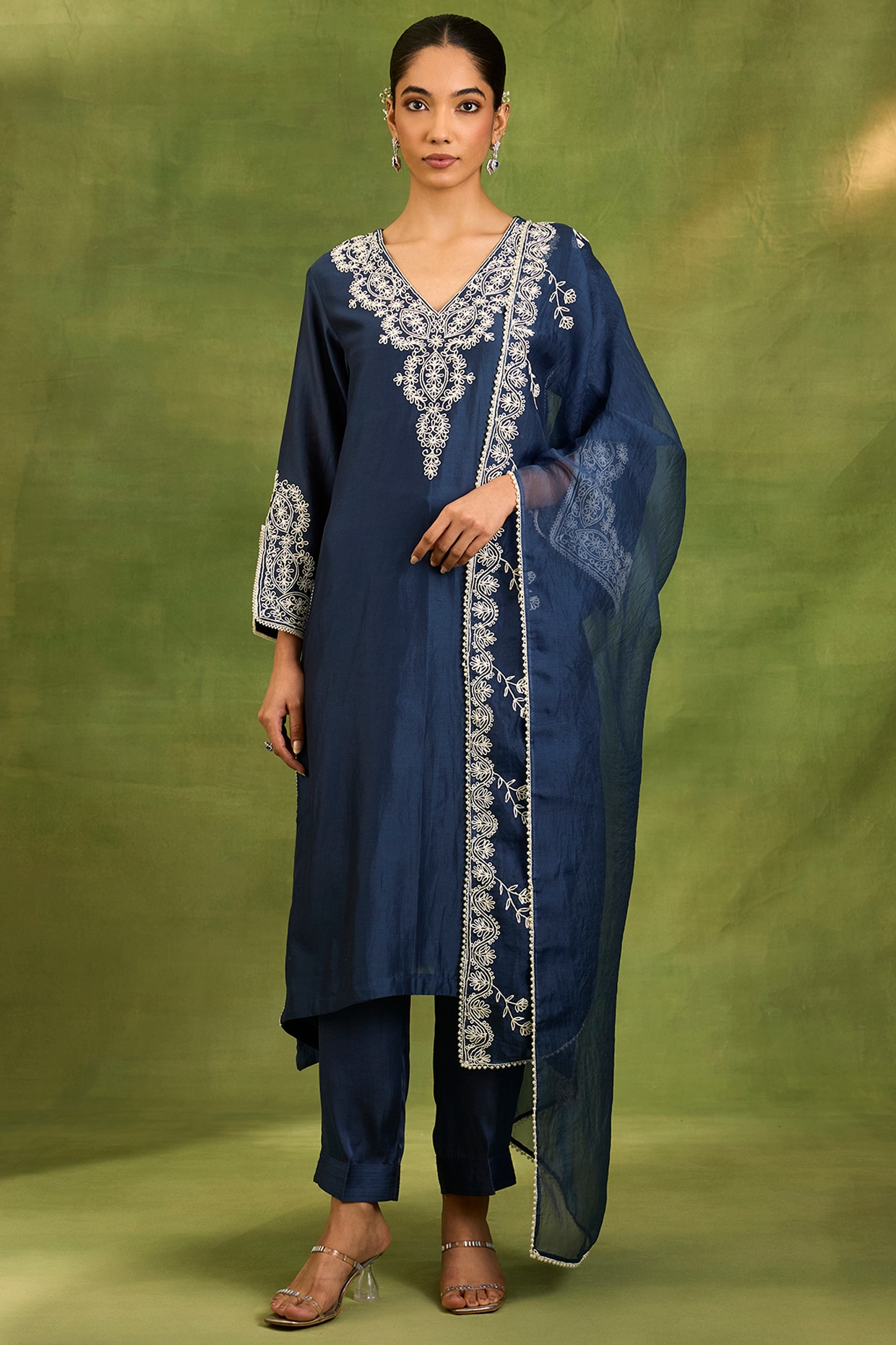 Neha khullar Blue Chanderi Silk Dori Embroidered Kurta Set