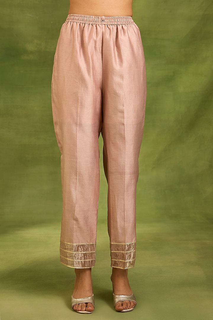 Pink Chanderi Silk Zardosi Hand Embroidered Kurta Set by Neha khullar at Pernia's Pop Up Shop